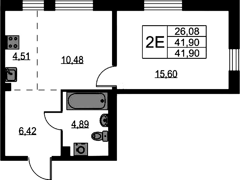 1-комнатная квартира 41.9 м², 2/9 эт., ЖК «Квартал Лаголово»